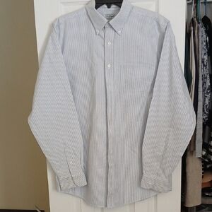 L.L. Bean Men's White and Blue Striped Dress Shirt